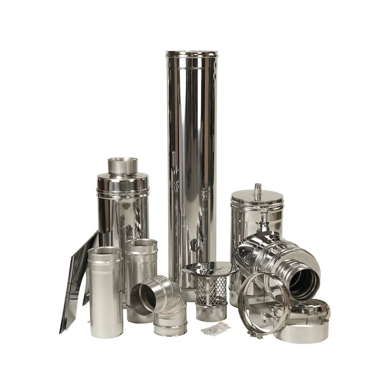 Chimney kit with elbow venting out the side or back of a sauna