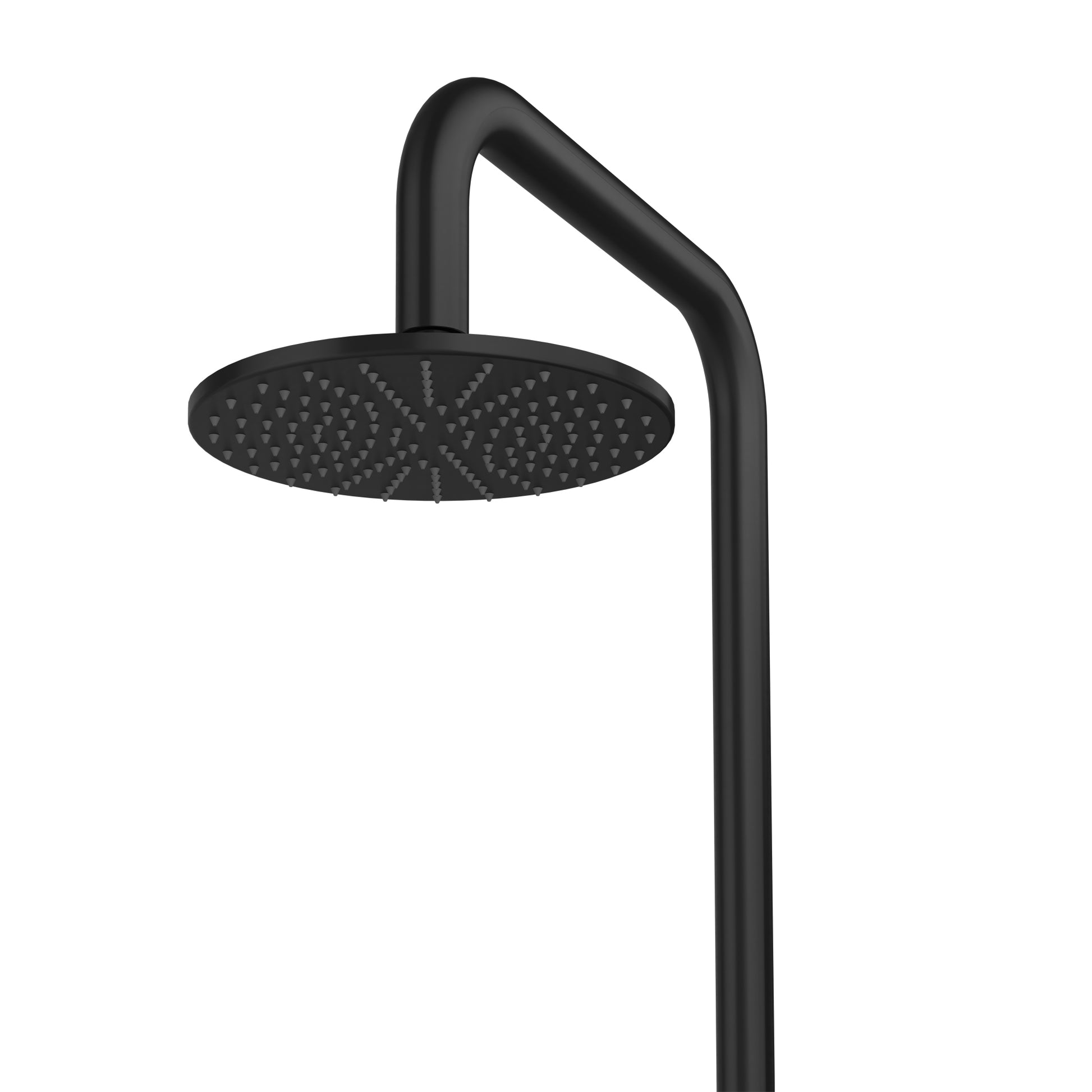Pipeline outdoor shower matte black rain head detail