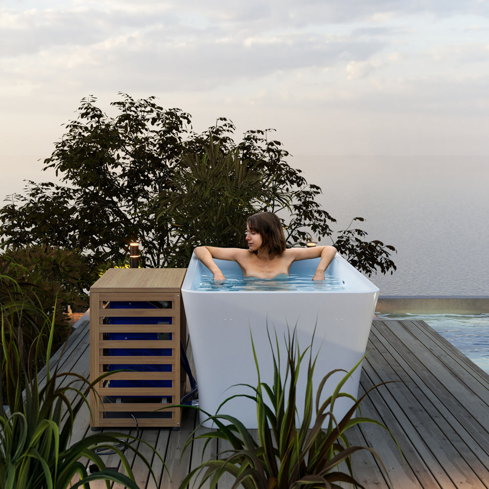PolarSpa cold plunge in use — outdoor wellness setting