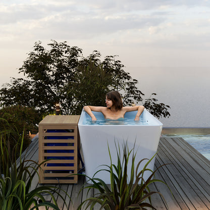 PolarSpa cold plunge in use — outdoor wellness setting