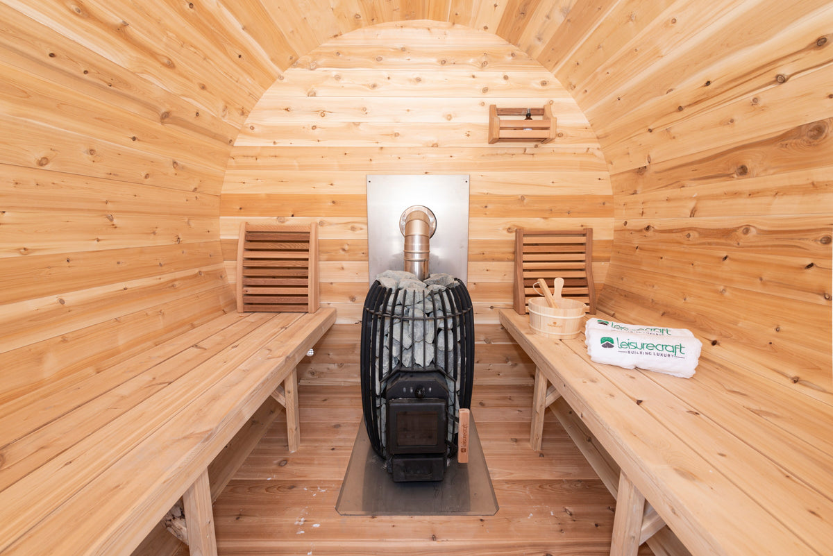 CT Elation sauna interior showing the solid flat floor that sets it apart from a standard barrel