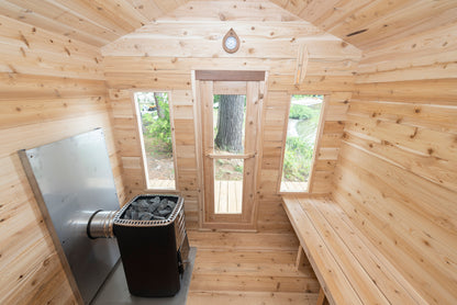 CT Georgian sauna interior looking toward the windows with the electric heater