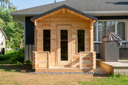 CT Georgian cabin sauna in the With Porch configuration, showing the covered porch