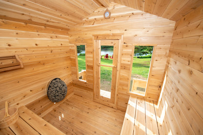 Sauna interior of the CT Georgian With Porch configuration with corner cedar benches
