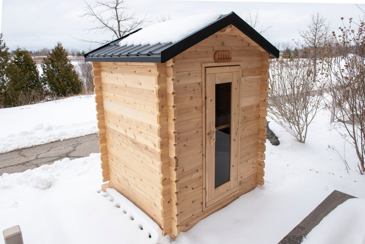 CT Granby cabin sauna from the opposite corner showing the stacked log walls