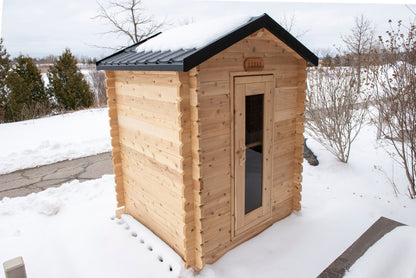 CT Granby cabin sauna from the opposite corner showing the stacked log walls
