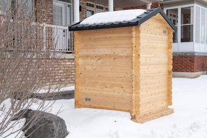 CT Granby cabin sauna rear wall and black metal roof