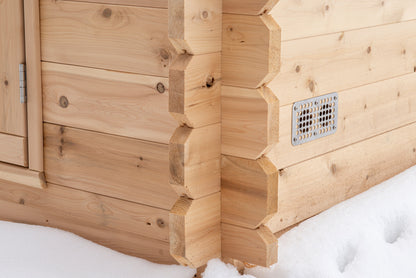 CT Granby cabin sauna corner joint and wall vent