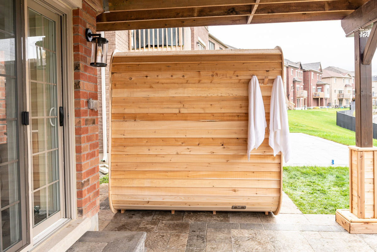 CT Luna sauna exterior rear three-quarter view