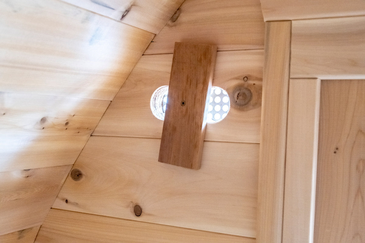 CT MiniPOD sauna ceiling vent and sliding cedar cover