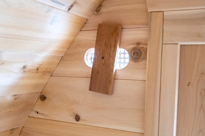 CT MiniPOD sauna ceiling vent and sliding cedar cover