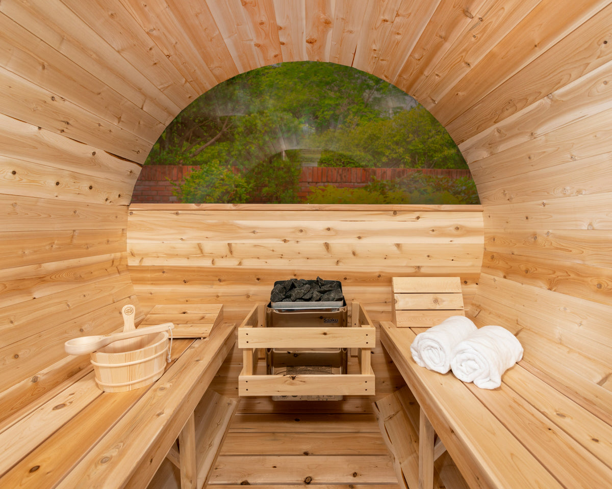 CT Serenity Half-Moon Windows interior with the half-moon rear window over the benches