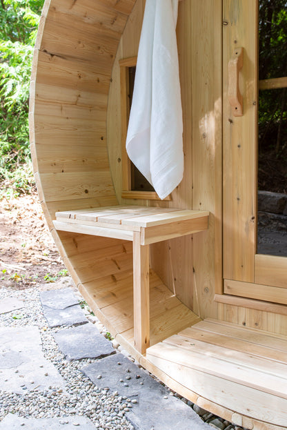 CT Tranquility barrel sauna side view showing the full 118 inch barrel length