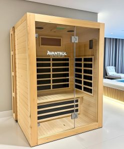 AV2 Infrared Sauna — two-person far-infrared home sauna by Avantikul, showroom hero
