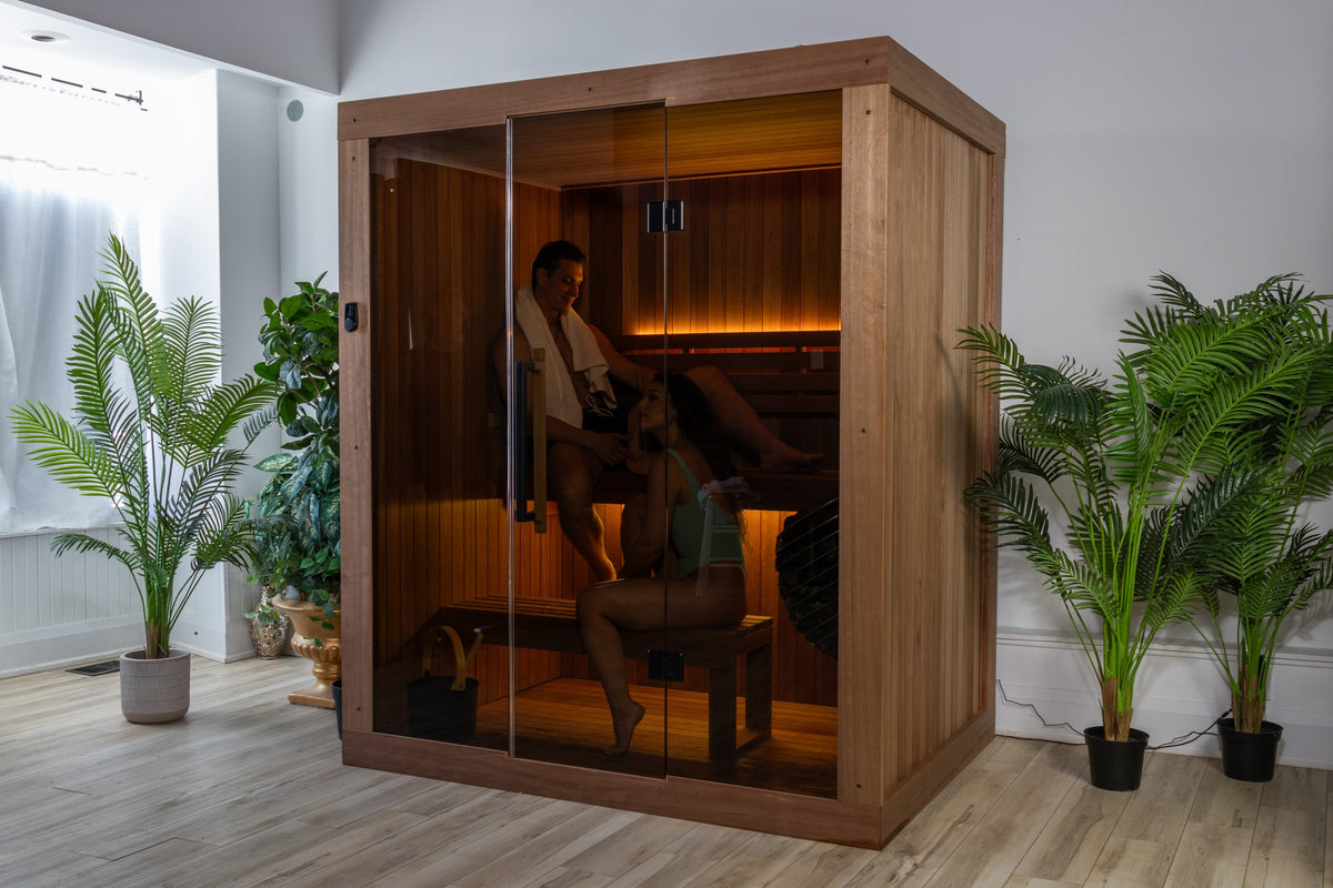 CT Element Loft sauna exterior at an angle showing Thermo Grandis cladding
