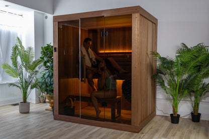 CT Element Loft sauna exterior at an angle showing Thermo Grandis cladding