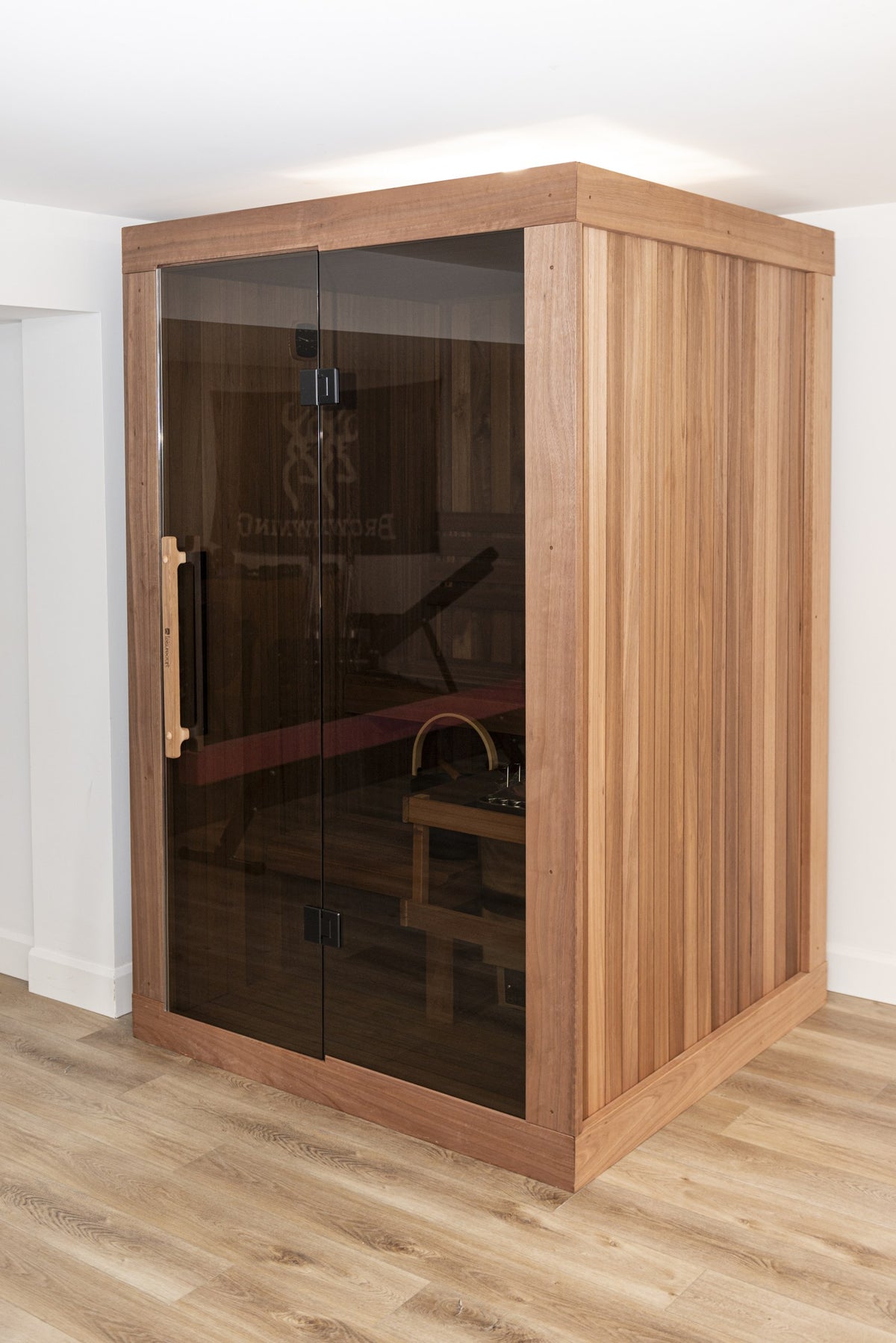 CT Element Nook indoor sauna front view, Thermo Grandis cabin with full glass door