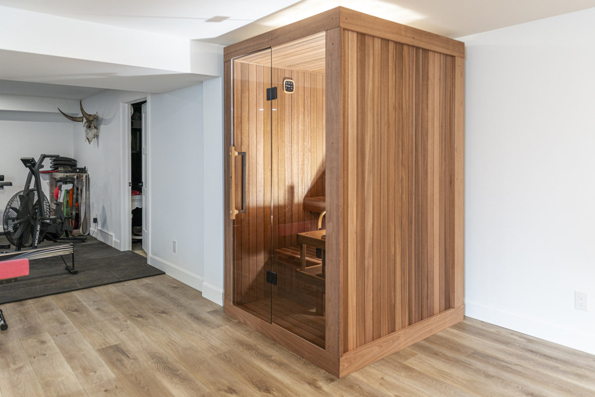 CT Element Nook sauna installed in a home gym wellness suite