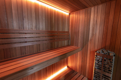 CT Element Studio sauna interior under warm bench lighting